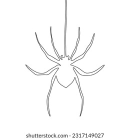 Continuous line drawing of spider on net. Vector illustration as line art outline wallpaper for minimal poster, template, banner
