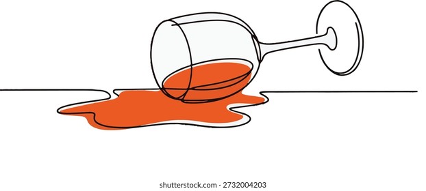Vidro De Vinho Derramado De Desenho De Linha Contínua
