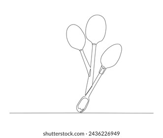 Continuous Line Drawing Of Spoon And Fork. One Line Of Spoon And Fork. Silverware Continuous Line Art. Editable Outline.