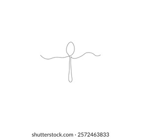 continuous line drawing of spoon isolated on white background. Vector illustration of cooking, kitchen and table manners concept.
