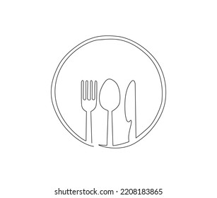 Continuous line drawing spoon  knife  pork vector illustration  dish set up single line hand drawn minimalism style 
