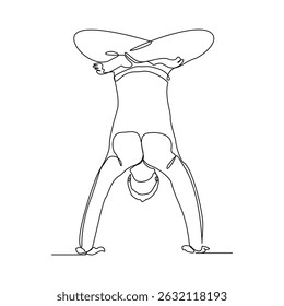 Continuous line drawing of sport man engaged in yoga pose. Vector illustration relaxing excercise healthy life editable stroke sketch