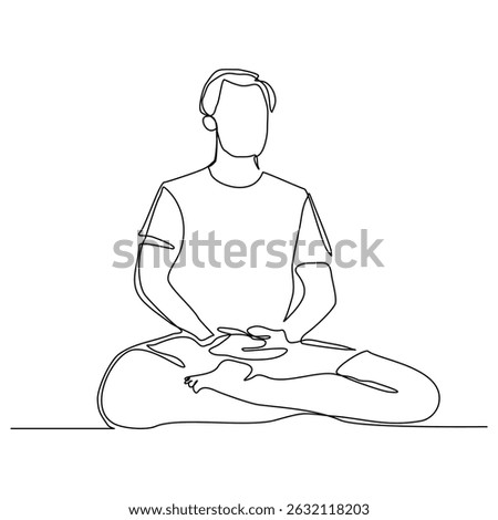 Continuous line drawing of sport man engaged in yoga pose. Vector illustration relaxing excercise healthy life editable stroke sketch