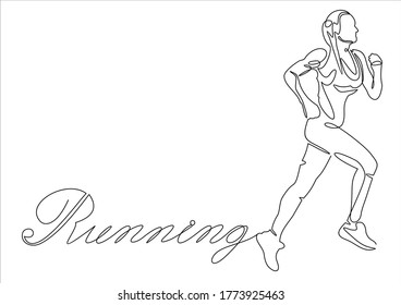 Dibujo continuo de líneas. Mujer deportista de fondo blanco. Ilustración del vector