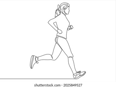 Continuous line drawing. Sport running woman on white background. Vector illustration