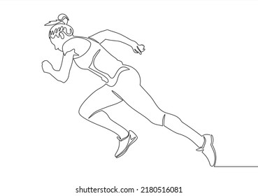 Continuous line drawing. Sport running woman on white background. Vector illustration