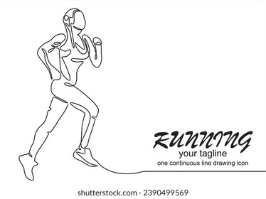 Continuous line drawing. Sport running woman on white background. Vector illustration	