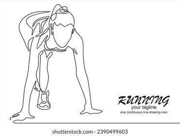 Continuous line drawing. Sport running woman on white background. Vector illustration	