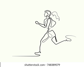 Continuous line drawing. Sport running woman. Vector illustration. Concept for logo, card, banner, poster flyer