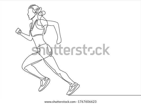 Continuous Line Drawing Sport Running Woman Stock Vector (Royalty Free ...