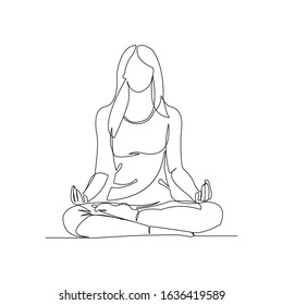 Continuous line drawing of sport woman engaged in yoga. Vector illustration.