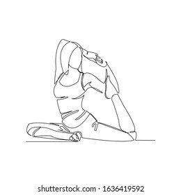 Continuous line drawing of sport woman engaged in yoga. Vector illustration.