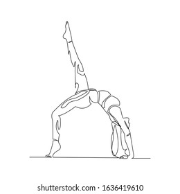 Continuous line drawing of sport woman engaged in yoga. Vector illustration.