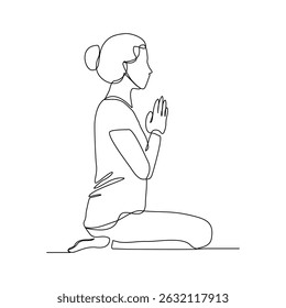Continuous line drawing of sport woman engaged in yoga pose. Vector illustration relaxing excercise healthy life editable stroke sketch