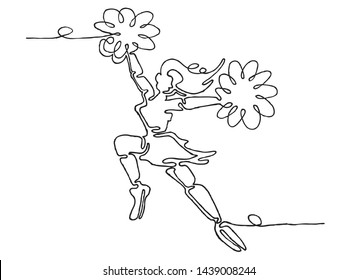 Continuous line drawing of Sports, Cheerleader, Dancing girl, Logo, Icon, Exercise, Symbol, Silhouette, Vector illustration, Background.