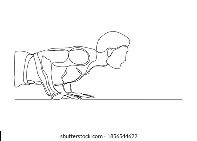Continuous line drawing of sporty man training push up work out. One line art concept of gym fitness and healthy life style. Vector illustration