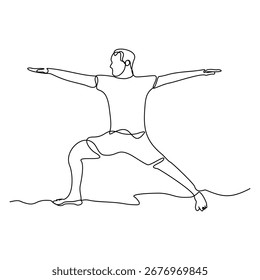 Continuous line drawing of sporty man yoga pose exercise. Vector illustration editable stroke relaxing sport concept