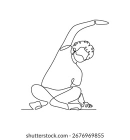 Desenho de linha contínua do exercício de pose de ioga do homem esportivo. Ilustração vetorial borboleta editável relaxante esporte conceito