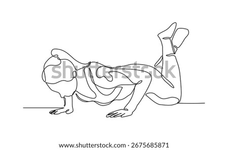 Continuous line drawing of sporty man push up work out. Single line art of gym fitness and healthy life style. Vector illustration