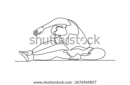 Continuous line drawing of sporty man yoga pose exercise. Vector illustration editable stroke relaxing sport concept