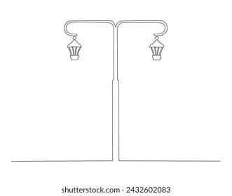 Continuous Line Drawing Of Spotlight Street Light. One Line Of Street Light. Lamp Continuous Line Art. Editable Outline.
