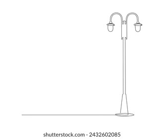 Dibujo De Línea Continua De La Luz De Calle Spotlight. Una Línea De Farola. Lámpara de línea continua. Contorno editable.
