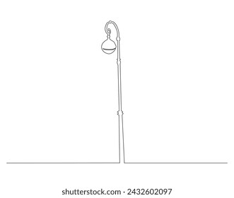 Continuous Line Drawing Of Spotlight Street Light. One Line Of Street Light. Lamp Continuous Line Art. Editable Outline.
