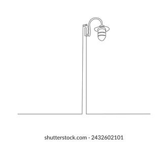 Continuous Line Drawing Of Spotlight Street Light. One Line Of Street Light. Lamp Continuous Line Art. Editable Outline.
