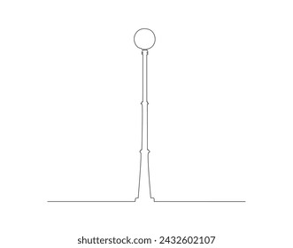Continuous Line Drawing Of Spotlight Street Light. One Line Of Street Light. Lamp Continuous Line Art. Editable Outline.
