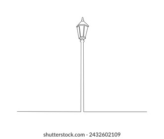 Continuous Line Drawing Of Spotlight Street Light. One Line Of Street Light. Lamp Continuous Line Art. Editable Outline.

