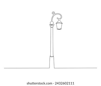 Continuous Line Drawing Of Spotlight Street Light. One Line Of Street Light. Lamp Continuous Line Art. Editable Outline.
