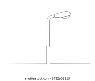 Dibujo De Línea Continua De La Luz De Calle Spotlight. Una Línea De Farola. Lámpara de línea continua. Contorno editable.
