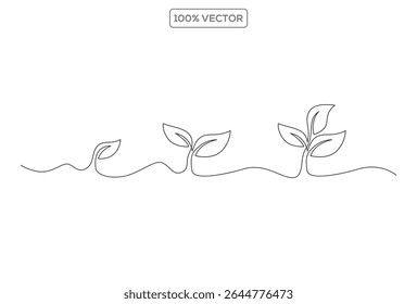 Continuous Line Drawing of Sprouting Plants Growth Stages illustration