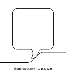 Dibujo de línea continua de burbuja de habla cuadrada, ilustración lineal minimalista de vector negro y blanco hecha de una línea