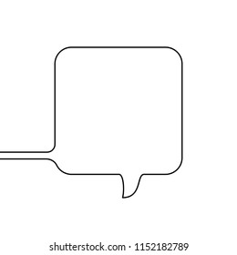 Continuous line drawing of square speech bubble, Black and white vector minimalistic linear illustration made of one line