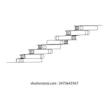 Continuous line drawing of stack books use as stairs . The metaphor of a book can elevate the success of the person who reads it. Editable outline.