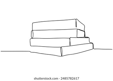 Continuous line drawing stack of books, one line art
