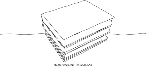 Continuous line drawing of a stack of books, line art, vector