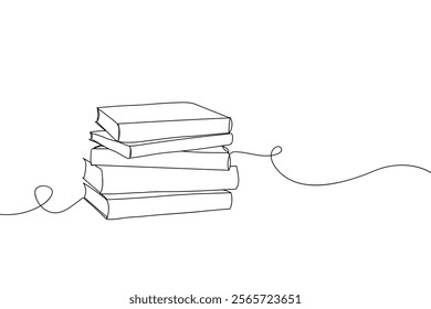 Continuous Line Drawing of a Stack of Books with Minimalist Design