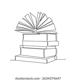 Continuous line drawing stack of books. One line sketch editable stroke art of education library concept. Vector illustration