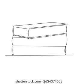 Continuous line drawing stack of books. One line sketch editable stroke art of education library concept. Vector illustration