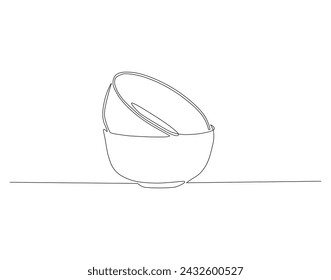 Continuous Line Drawing Of Stack Of Bowls. One Line Of Bowls. Bowls Continuous Line Art. Editable Outline.
