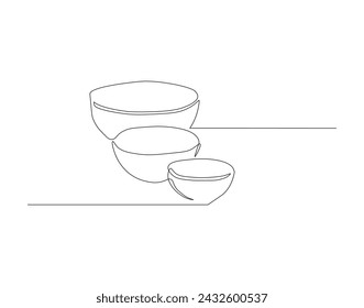 Continuous Line Drawing Of Stack Of Bowls. One Line Of Bowls. Bowls Continuous Line Art. Editable Outline.
