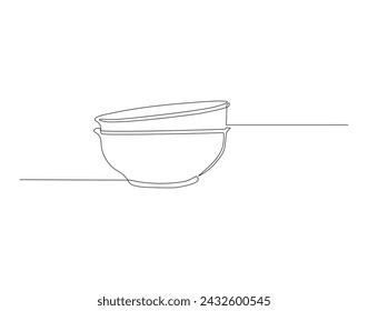 Continuous Line Drawing Of Stack Of Bowls. One Line Of Bowls. Bowls Continuous Line Art. Editable Outline.
