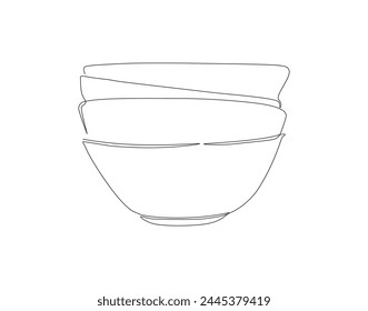 Continuous Line Drawing Of Stack Of Bowls. One Line Of Bowls. Kitchenware concept Continuous Line Art. Editable Outline.
