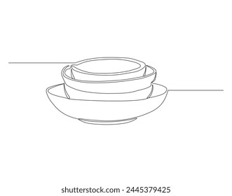 Continuous Line Drawing Of Stack Of Bowls. One Line Of Bowls. Kitchenware concept Continuous Line Art. Editable Outline.
