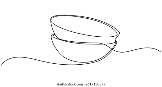 Continuous Line Drawing Of Stack Of Bowls. One Line Of Bowls. Kitchenware concept Continuous Line Art. Editable Outline, Stack of bowls in single line draw illustration. Continuous drawing.
