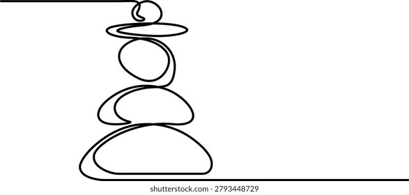 Continuous line drawing of stacked stones, zen concept