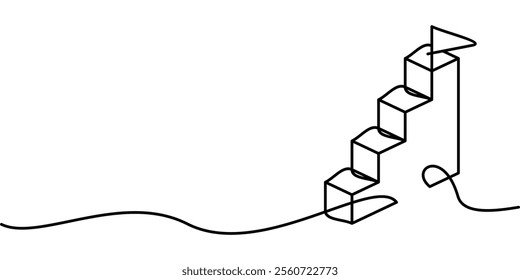continuous line drawing of stairs with flag. abstract line art illustration symbolizing mission or goal