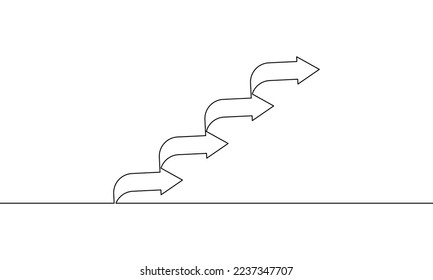 Continuous line drawing of stairs icon business. ladder, arrow up. Object one line, single line art, vector illustration